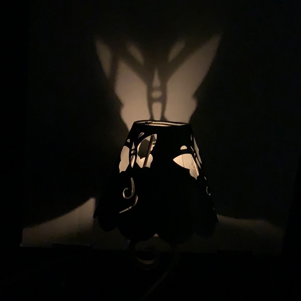 SALE!! Metal tea light lamp with butterfly cut out.  2
